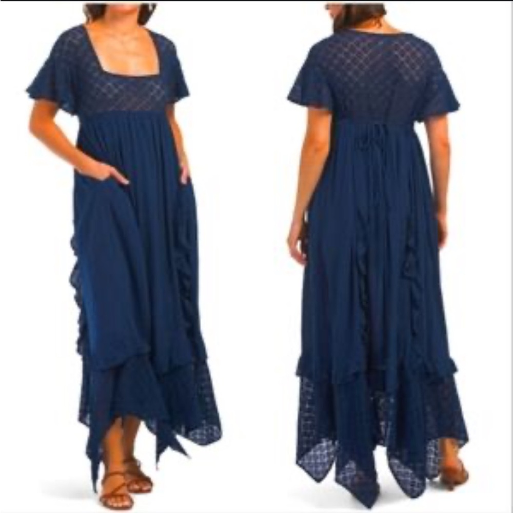 NWT Free People Bring The Romance Handkerchief Hem Maxi Dress L